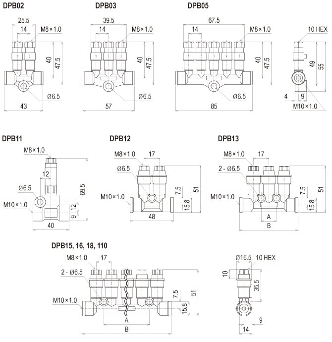 Showa Centralised Lubrication System - Distributors Volumetric - DPB Dester Plunger - Drawing 1