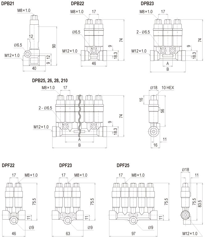 Showa Centralised Lubrication System - Distributors Volumetric - DPB Dester Plunger - Drawing 1