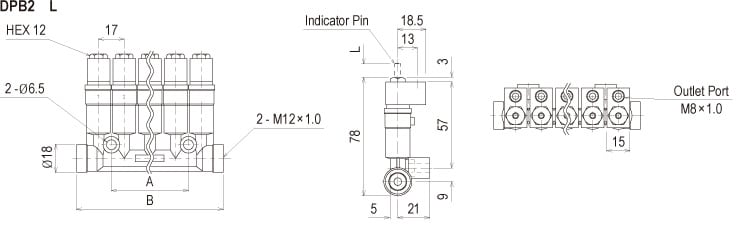 Showa Centralised Lubrication System - Distributors Volumetric - DPB20L Dester Plunger (visual Indicator) - Drawing 1