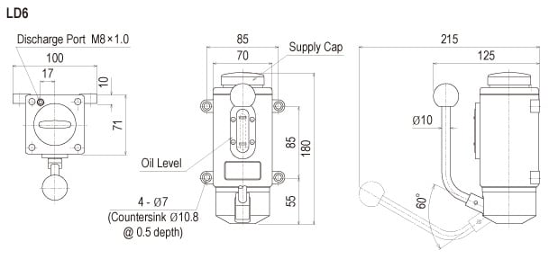 Showa Centralised Lubrication System- Resistance Motarised Pump Units - Manual Pumps - LD Hand Pump - Drawing 1