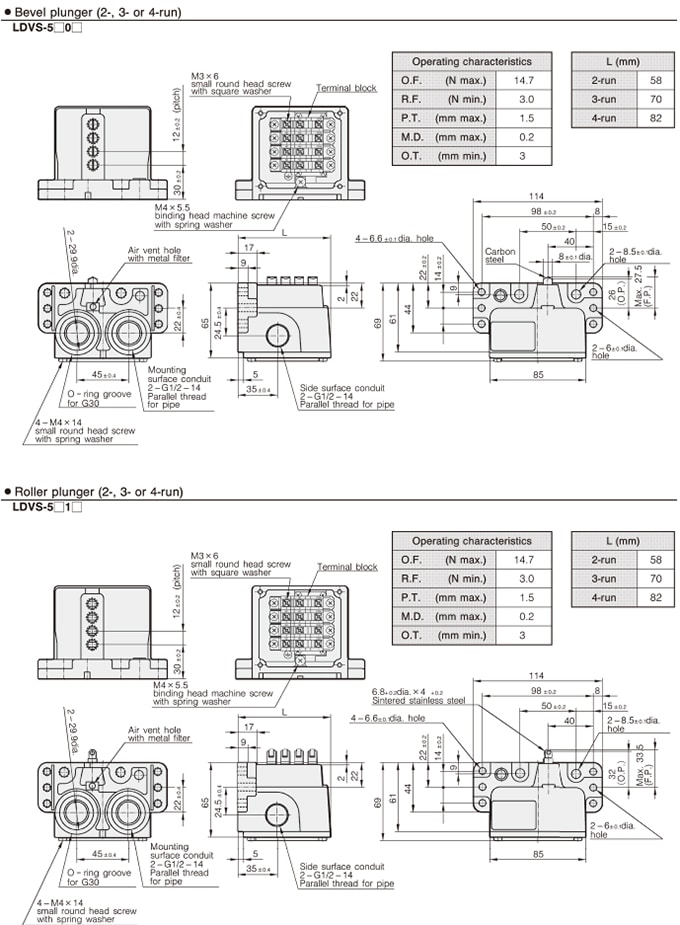 Azbil Yamatake - LDVS Series Multiple-PLunger Limit Switches - Drawing 2