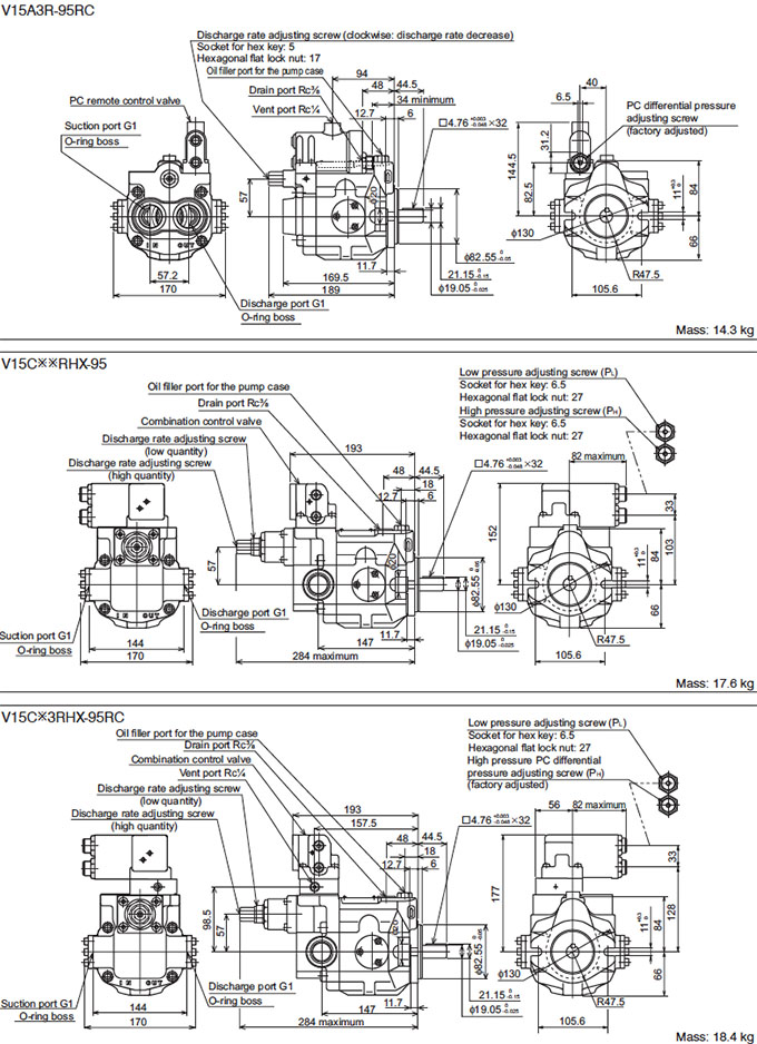 Daikin - V Series Variable Displacement Piston Pumps - V Series Piston Pumps - Drawing 3