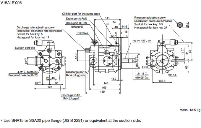 Daikin - V Series Variable Displacement Piston Pumps - V Series Piston Pumps - Drawing 6
