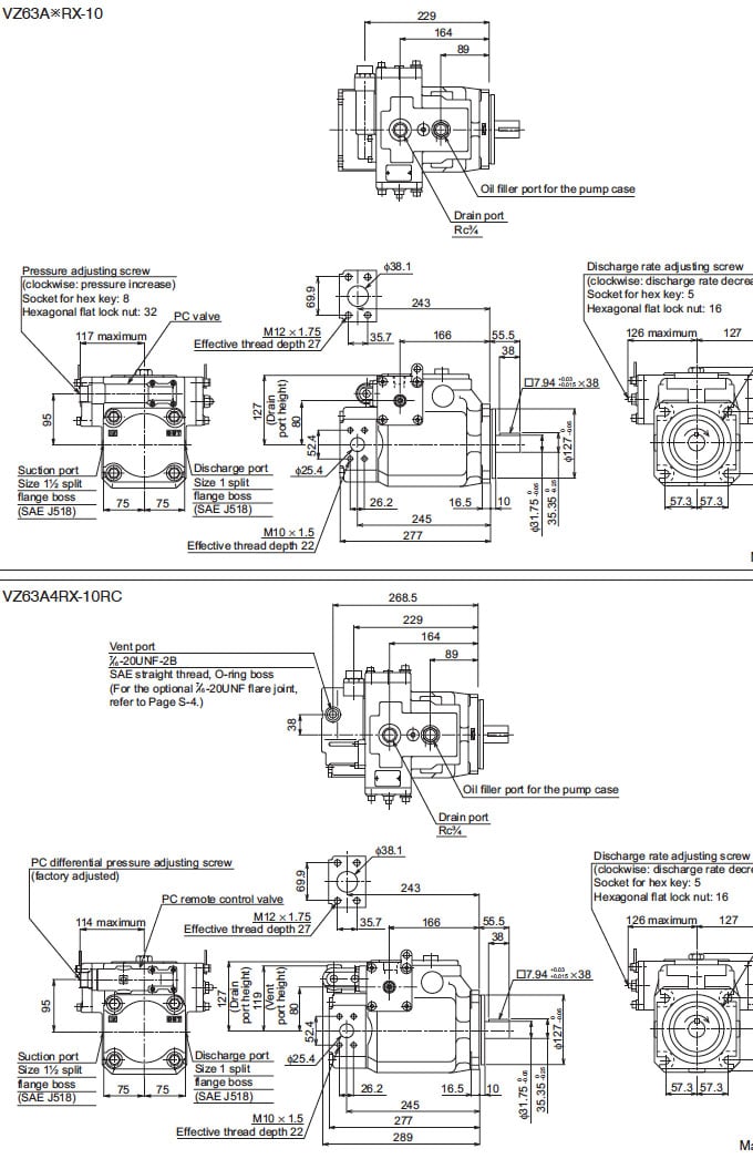 Daikin - V Series Variable Displacement Piston Pumps - VZ Series Piston Pumps - Drawing 3