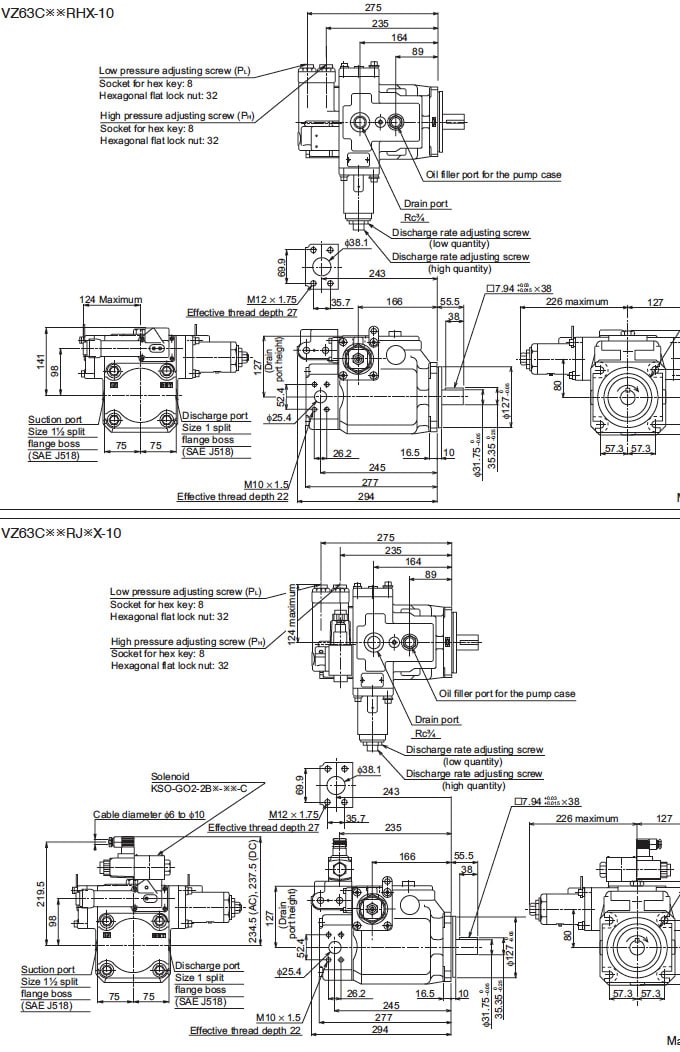 Daikin - V Series Variable Displacement Piston Pumps - VZ Series Piston Pumps - Drawing 4