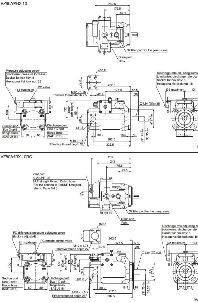 Daikin - V Series Variable Displacement Piston Pumps - VZ Series Piston Pumps - Drawing 5