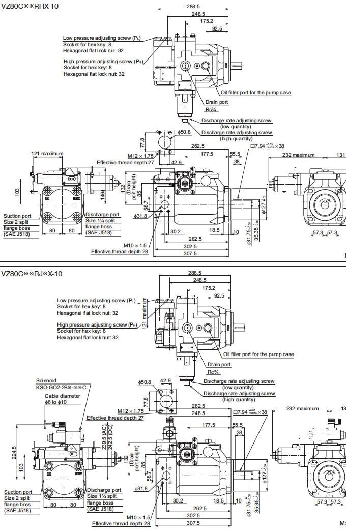 Daikin - V Series Variable Displacement Piston Pumps - VZ Series Piston Pumps - Drawing 6