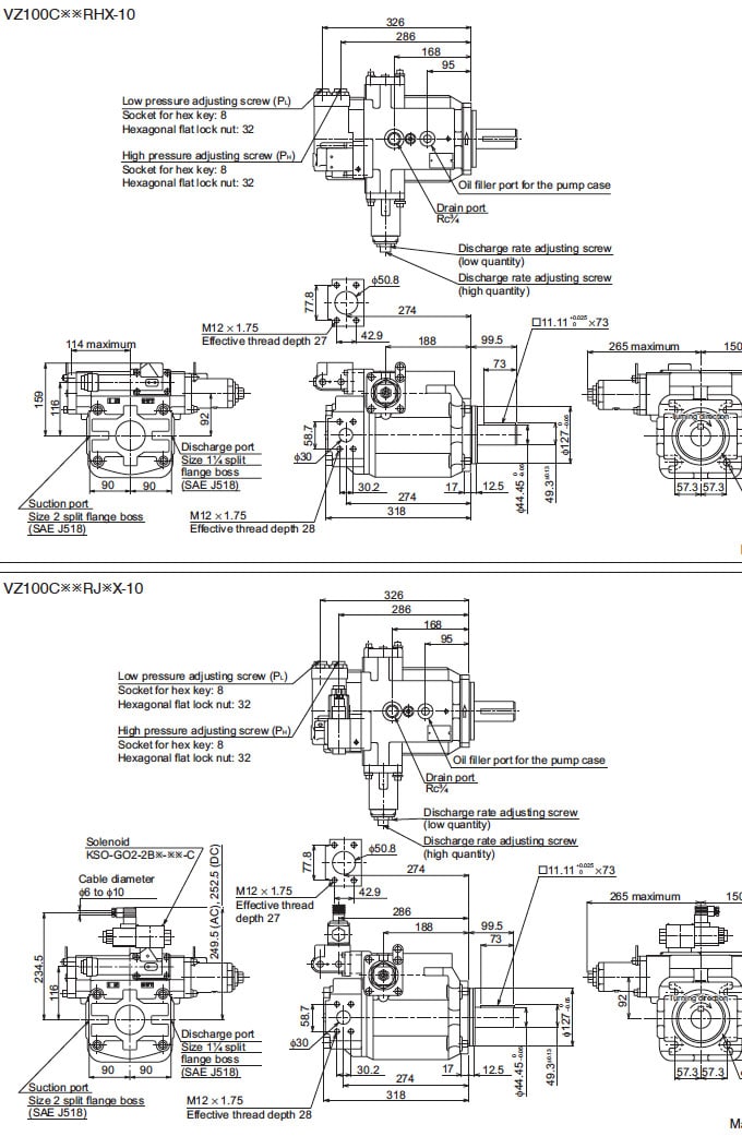 Daikin - V Series Variable Displacement Piston Pumps - VZ Series Piston Pumps - Drawing 8