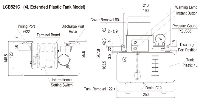 Showa Centralised Lubrication System- Volumetric Motarised Pump Units- LCB5 Lubrication Unit - Drawing
