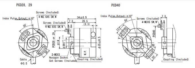 Sumtak - Rotary Encoders 35mm - IRH3 Series Incremental Hollow Shaft Encoder - Drawing