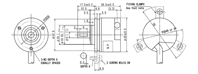 Sumtak - Rotary Encoders 35mm - IRS3 Series Incremental Shaft Encoder - Drawing